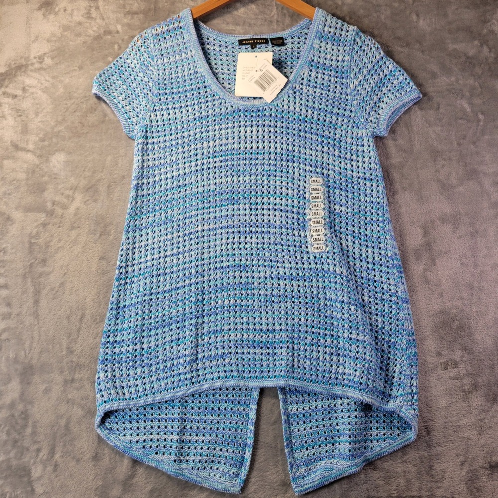 Jeanne Pierre Womens S Open Knit Hi Low Sweater Top Quiet Luxury Versatile‎ NWT